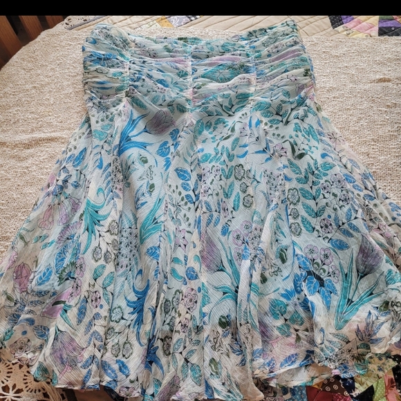 Vintage ECI New York Women's SZ 12 Silk floral skirt w/ruching at waist flowy - Picture 1 of 9